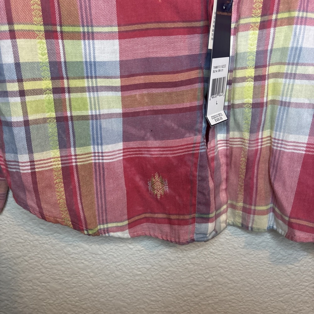 Vintage Polo Ralph Lauren Roll Tab Sleeve Shirt Pink Plaid Mens Large - Picture 9 of 16